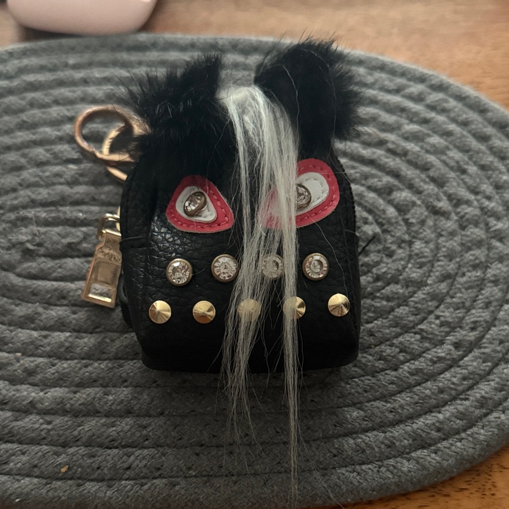 Ellandemm monster purse charm Black Mini Backpack Keychain with Studs and Fur